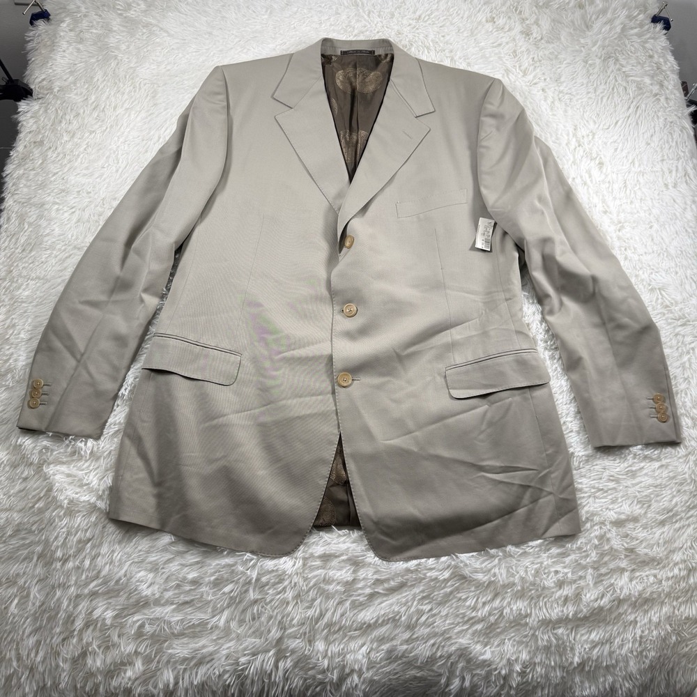 Vintage Gianni Versace Couture Blazer Mens 52 Beige Wool Medusa Lining Italy 90s